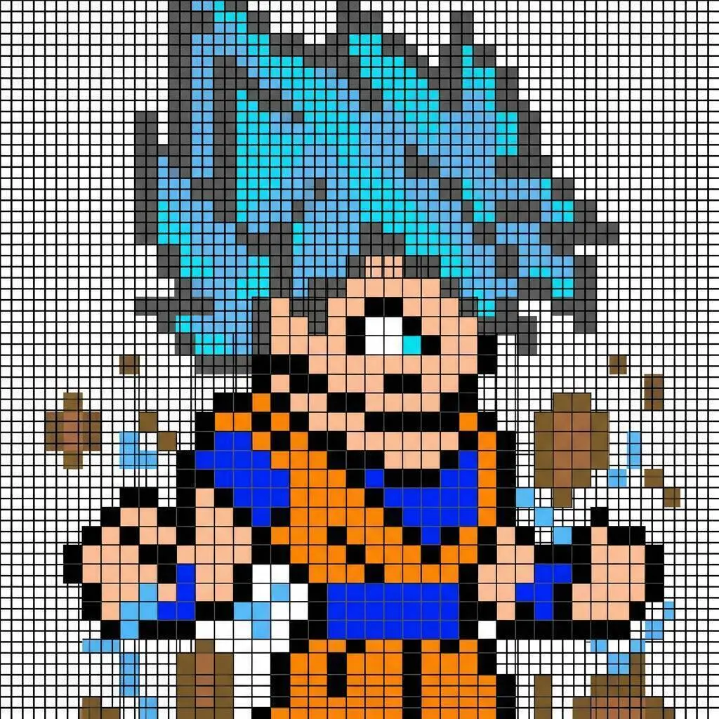 Pixel Art de Goku con diseño Ultra Instinct