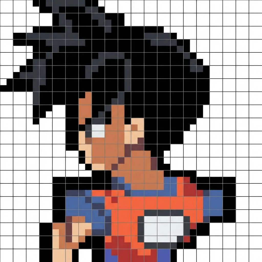 Pixel Art de Goku con diseño de personaje infantil