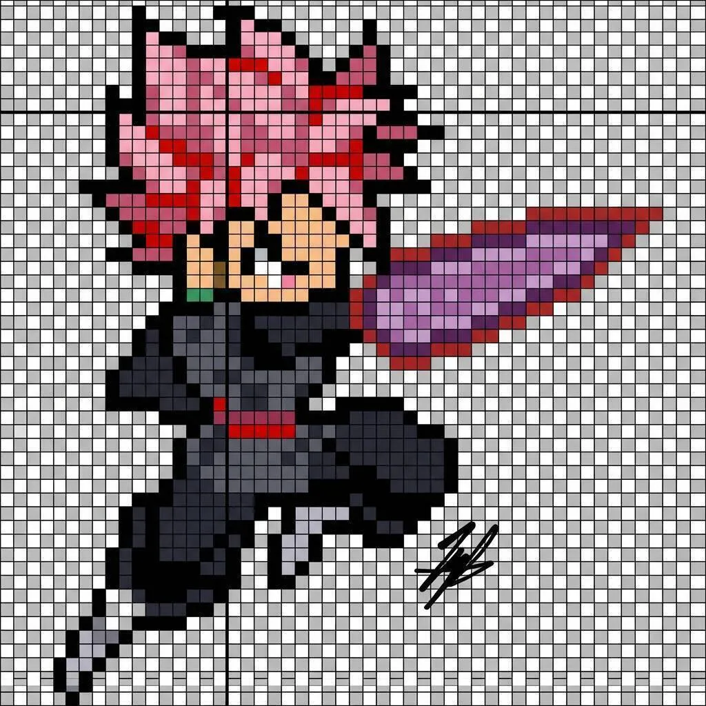 Pixel Art de Goku con diseño de personajes luchando con espada