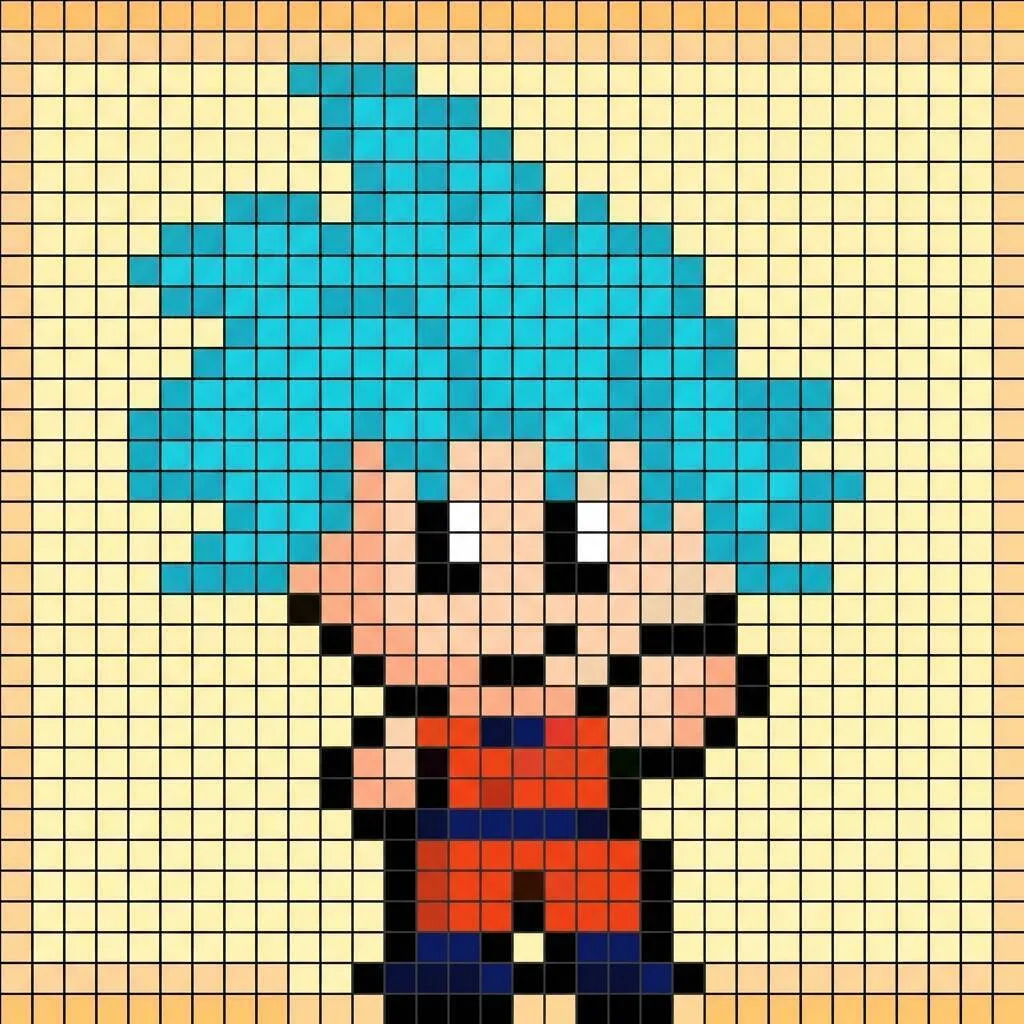 Pixel Art de Goku con diseño de personaje sonriente