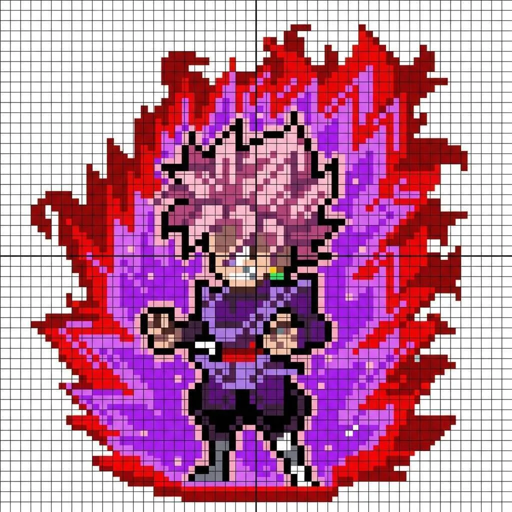 Pixel Art de Goku con poderoso diseño de transformación