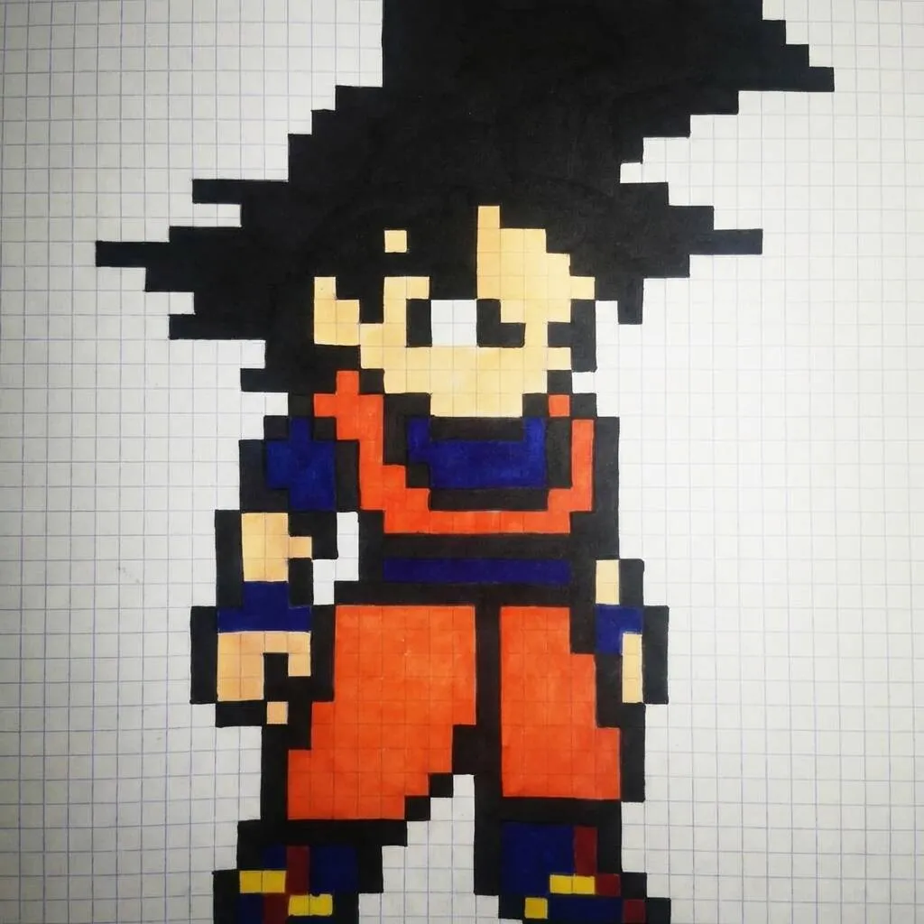 Pixel Art de Goku con diseño de personaje infantil