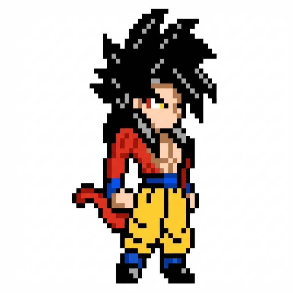 Pixel Art de Goku con diseño de personajes en pose de batalla