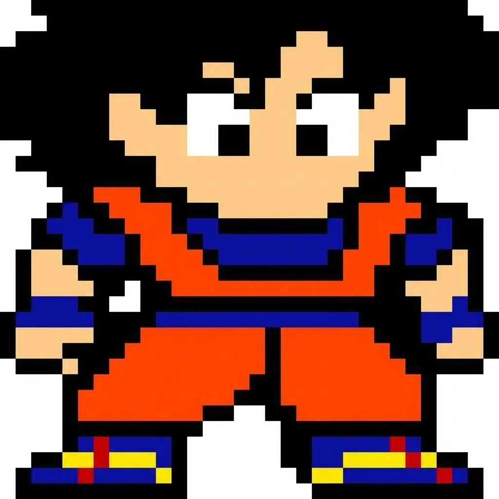 Pixel Art de Goku con diseño de personajes en pose de lucha