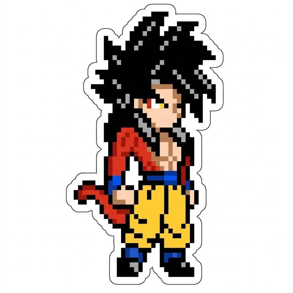 Pixel Art de Goku con diseño de personajes en pose de batalla