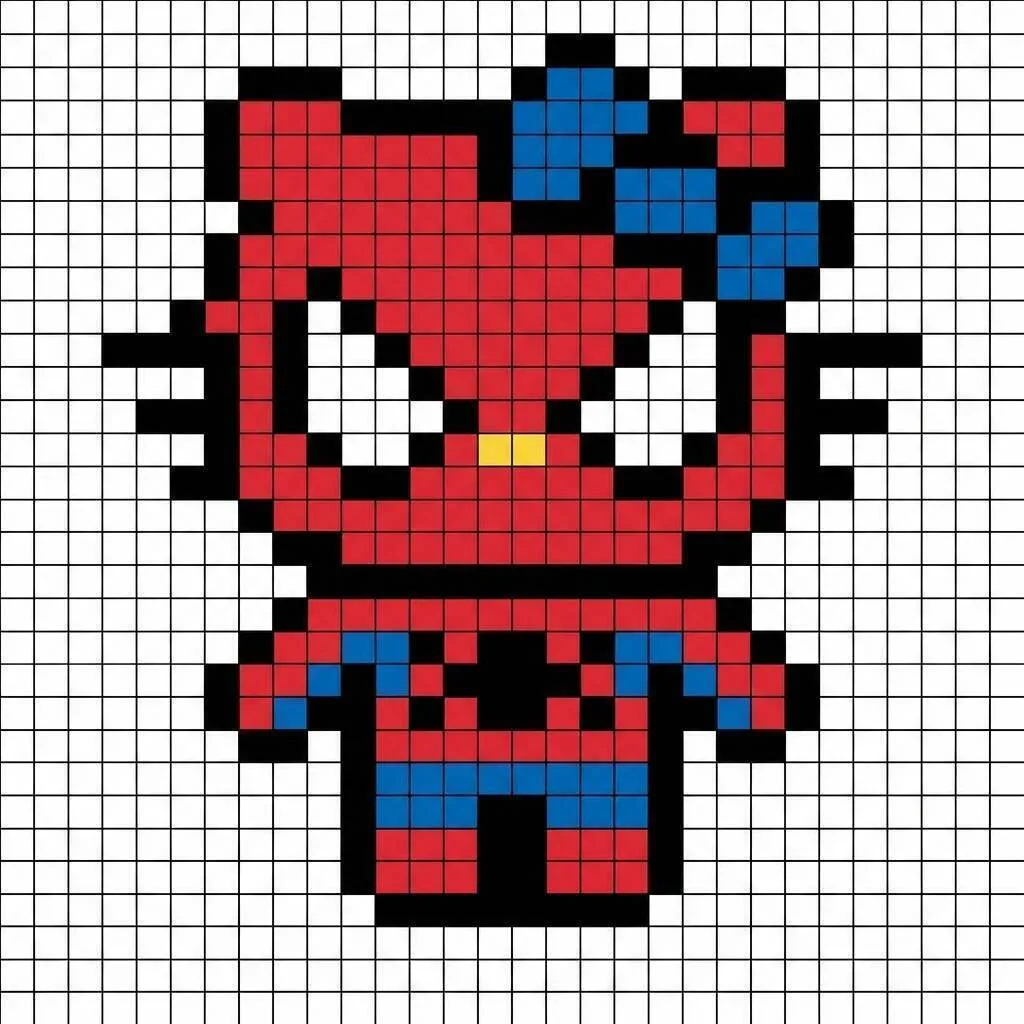 Pixel Art de Spiderman con diseño de personajes estilo gato.