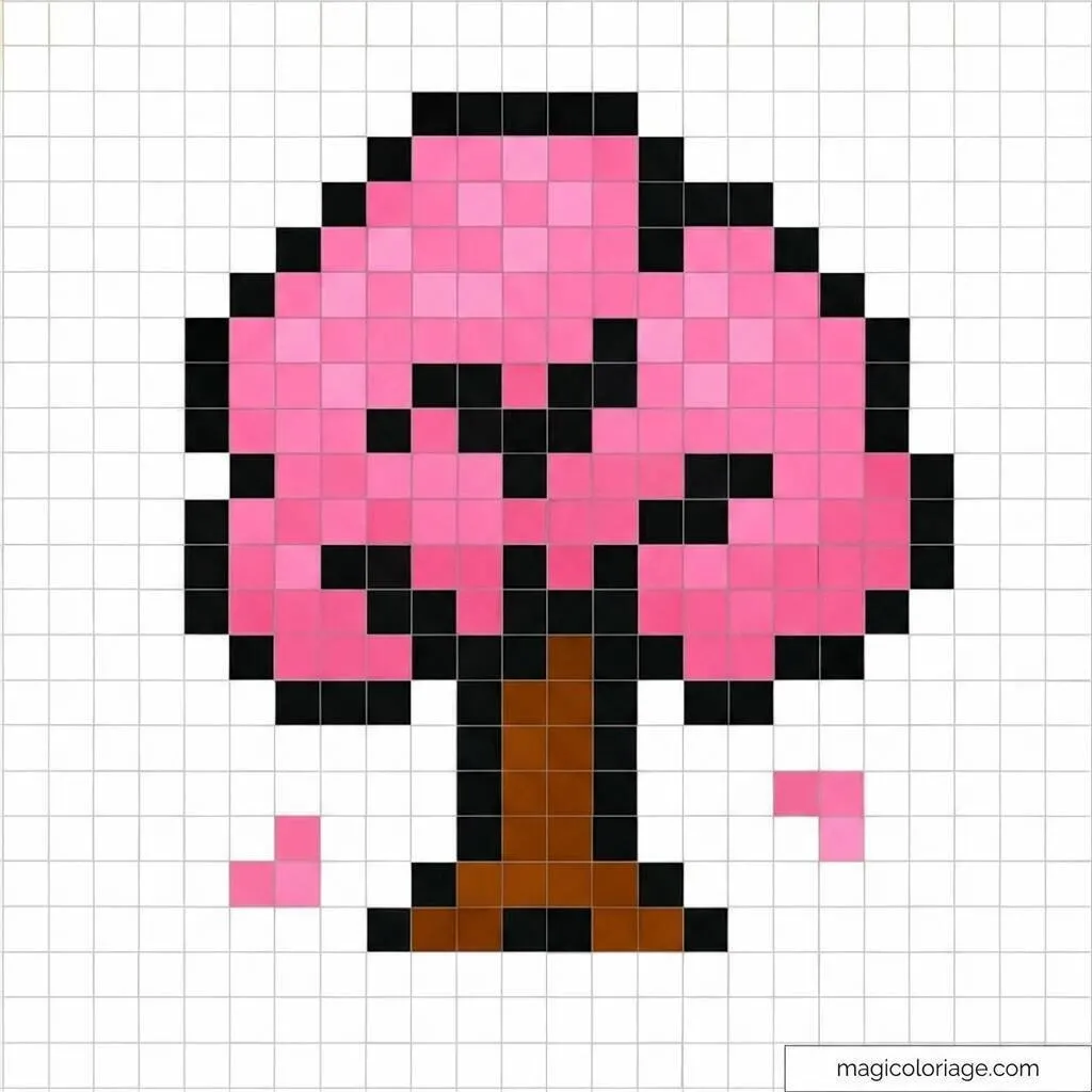 Pixel Art Fácil com desenho de Árvore Rosa