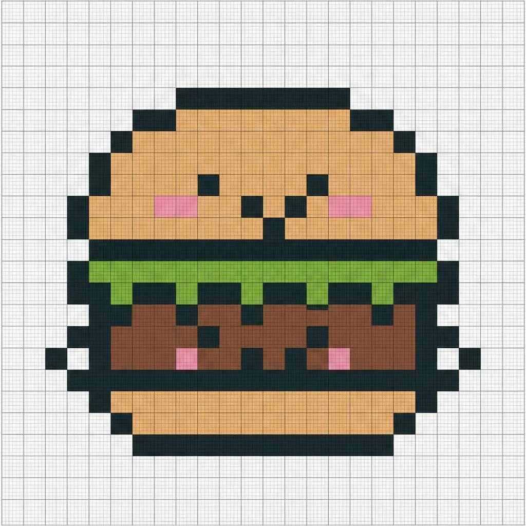 Pixel Art Fácil com desenho de Hambúrguer