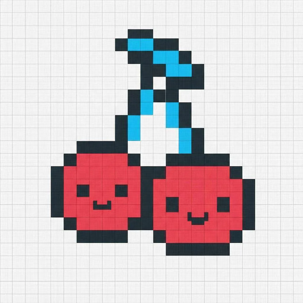 Fácil Pixel Art con dibujo de cerezas