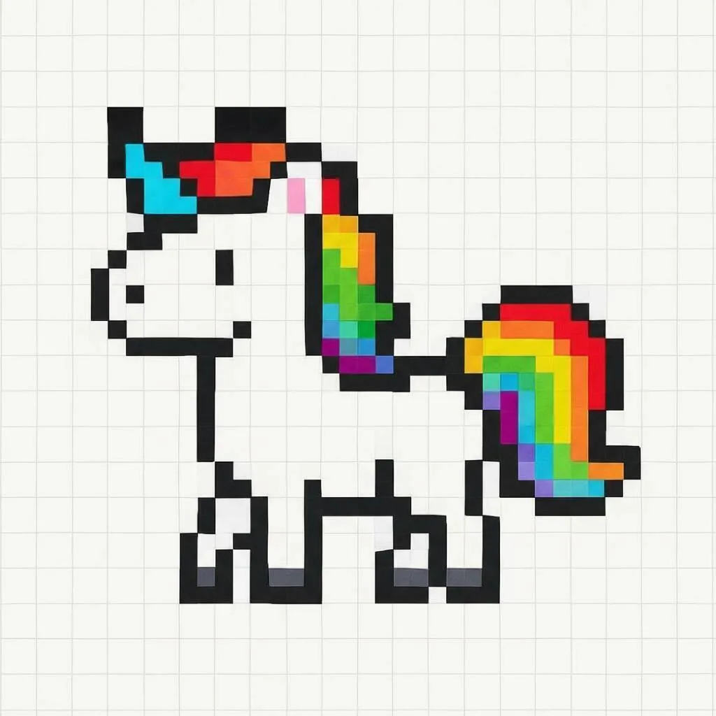 Fácil Pixel Art con dibujo de Unicornio