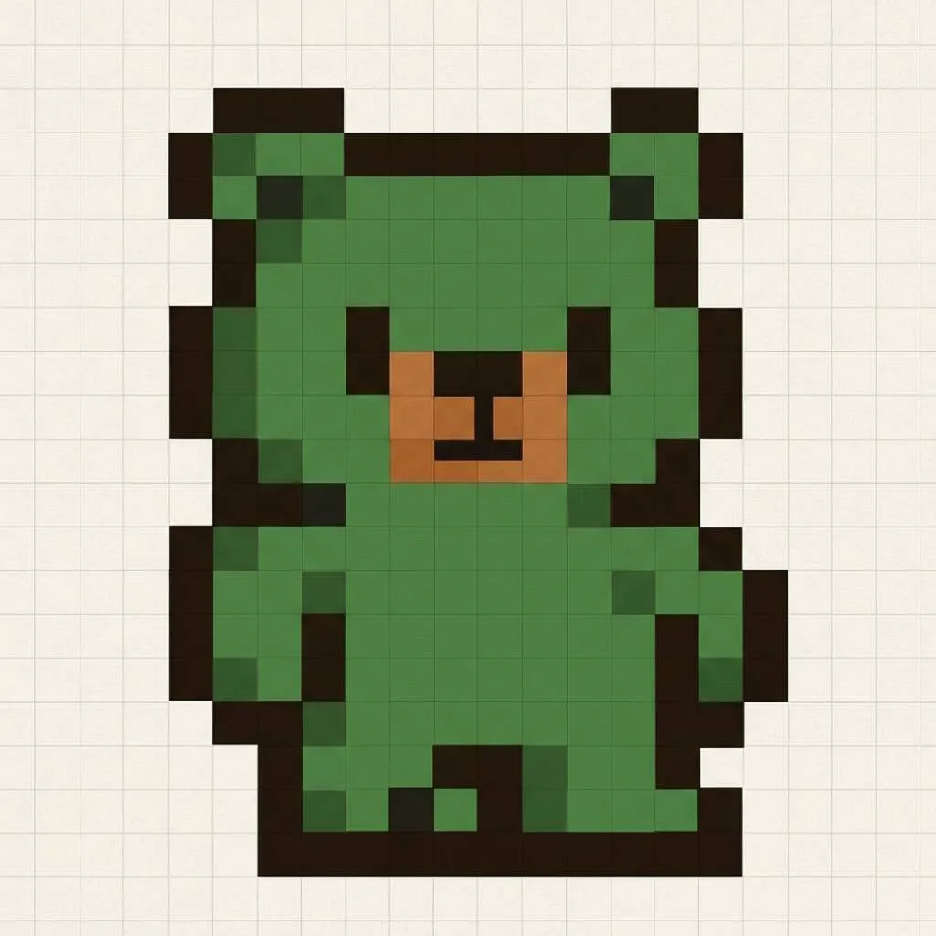 Pixel Art Fácil com desenho de Urso Verde