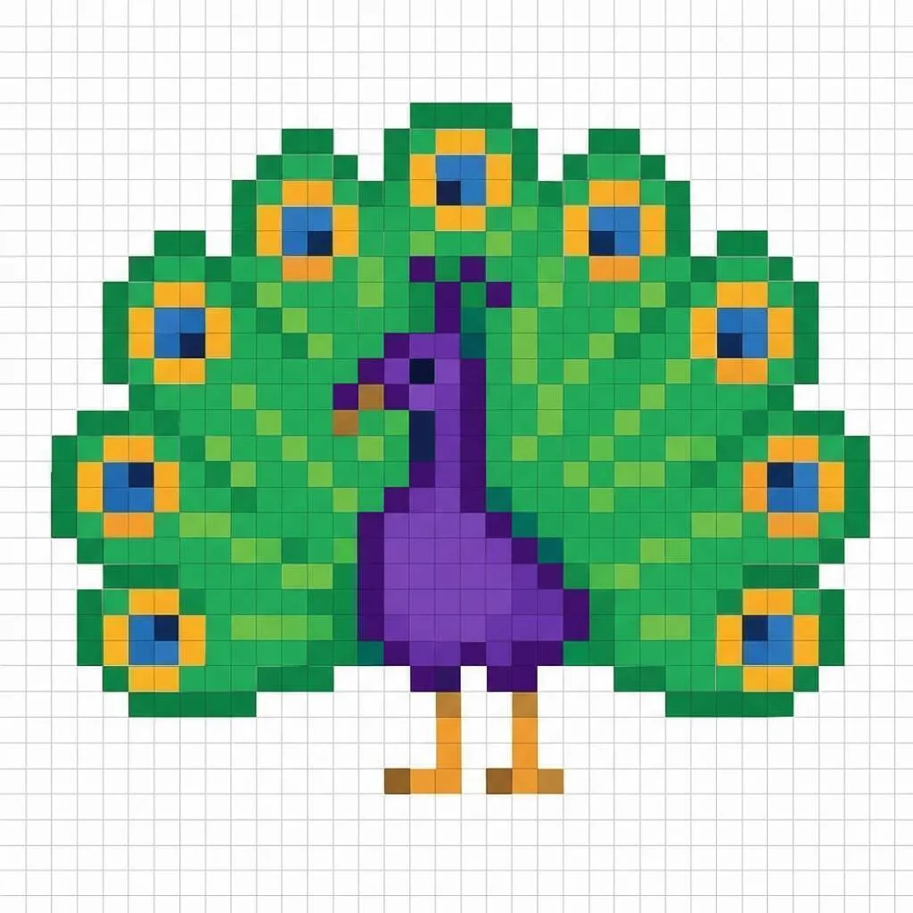 Pixel Art Fácil com desenho de Pavão