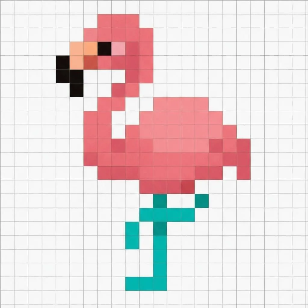Fácil Pixel Art con dibujo de flamenco