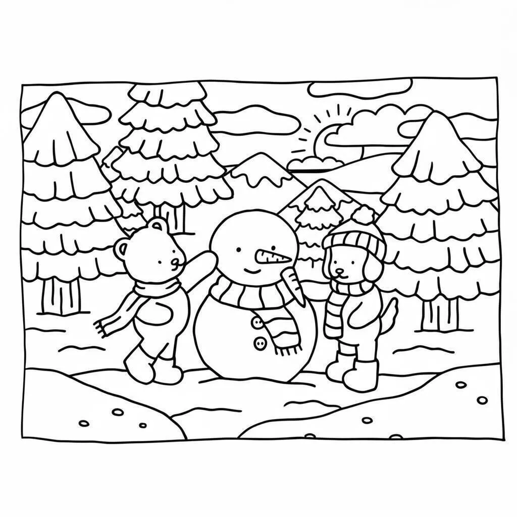 Ausmalbild: Bobbie Goods baut einen Schneemann