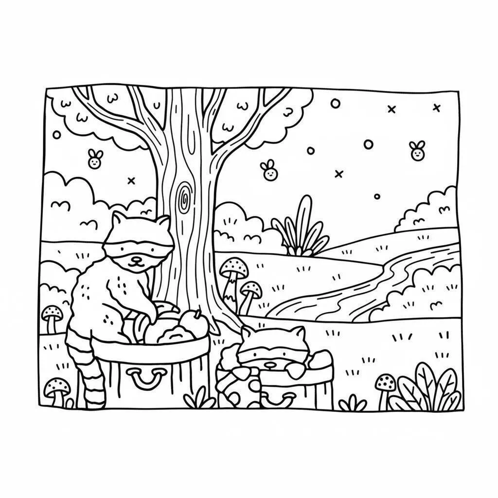 Bobbie Goods with Raccoons Playing in the Forest Coloring Page