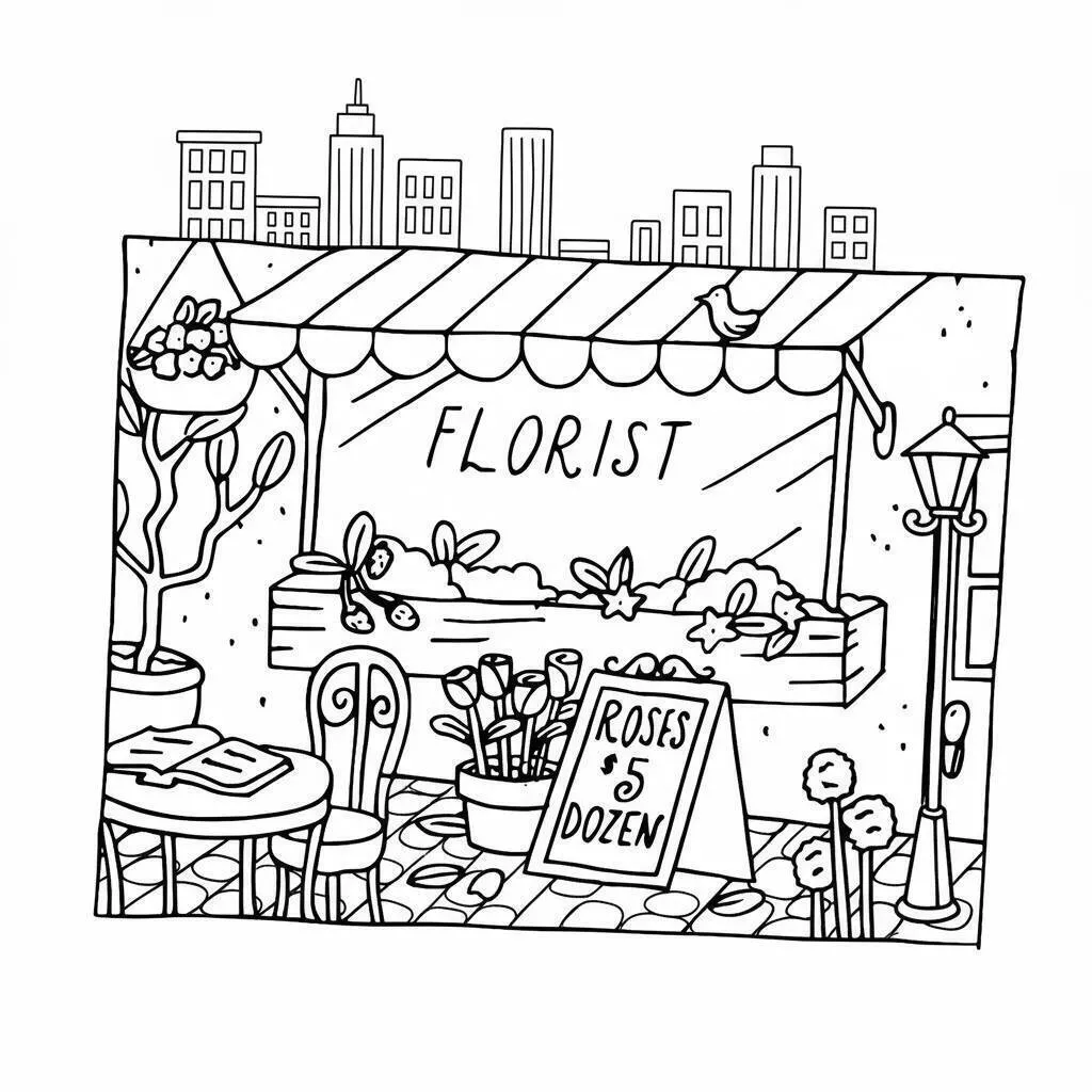 Desenho de Bobbie Goods na Floricultura para Colorir