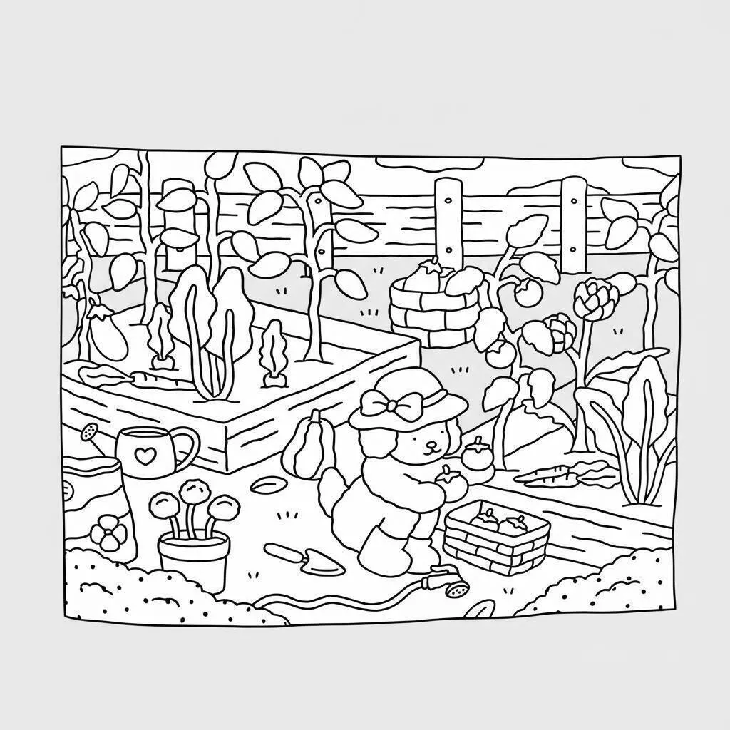Desenho de Bobbie Goods no Jardim Plantando Flores para Colorir
