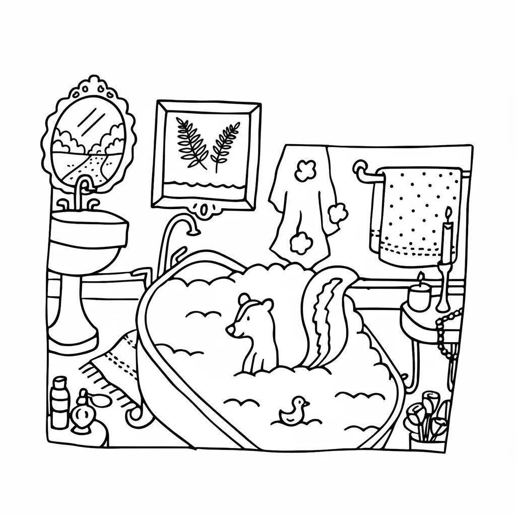 Desenho de Bobbie Goods no Banho com Animais para Colorir