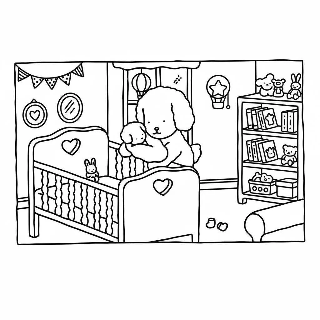 Desenho de Bobbie Goods com Cachorrinho no Quarto do Bebê para Colorir