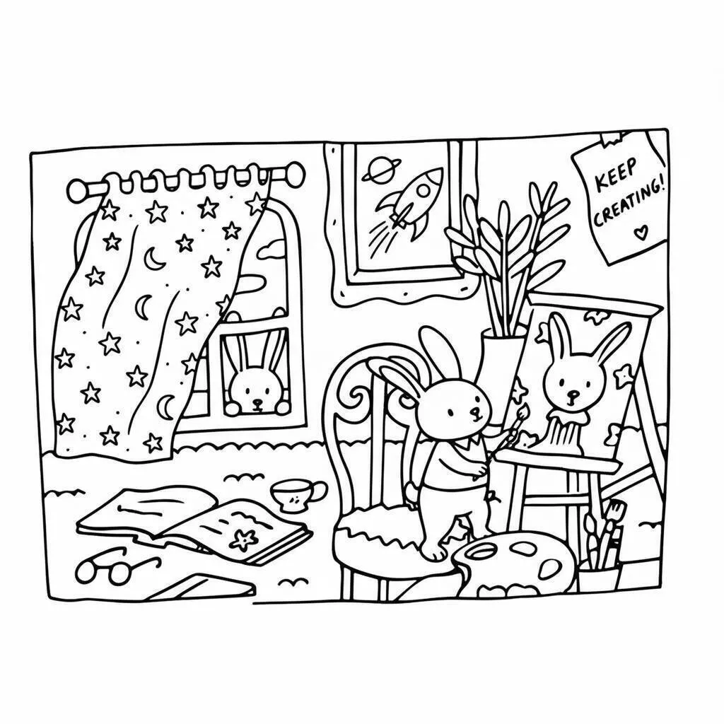 Desenho de Bobbie Goods com Coelhinhos Criativos para Colorir