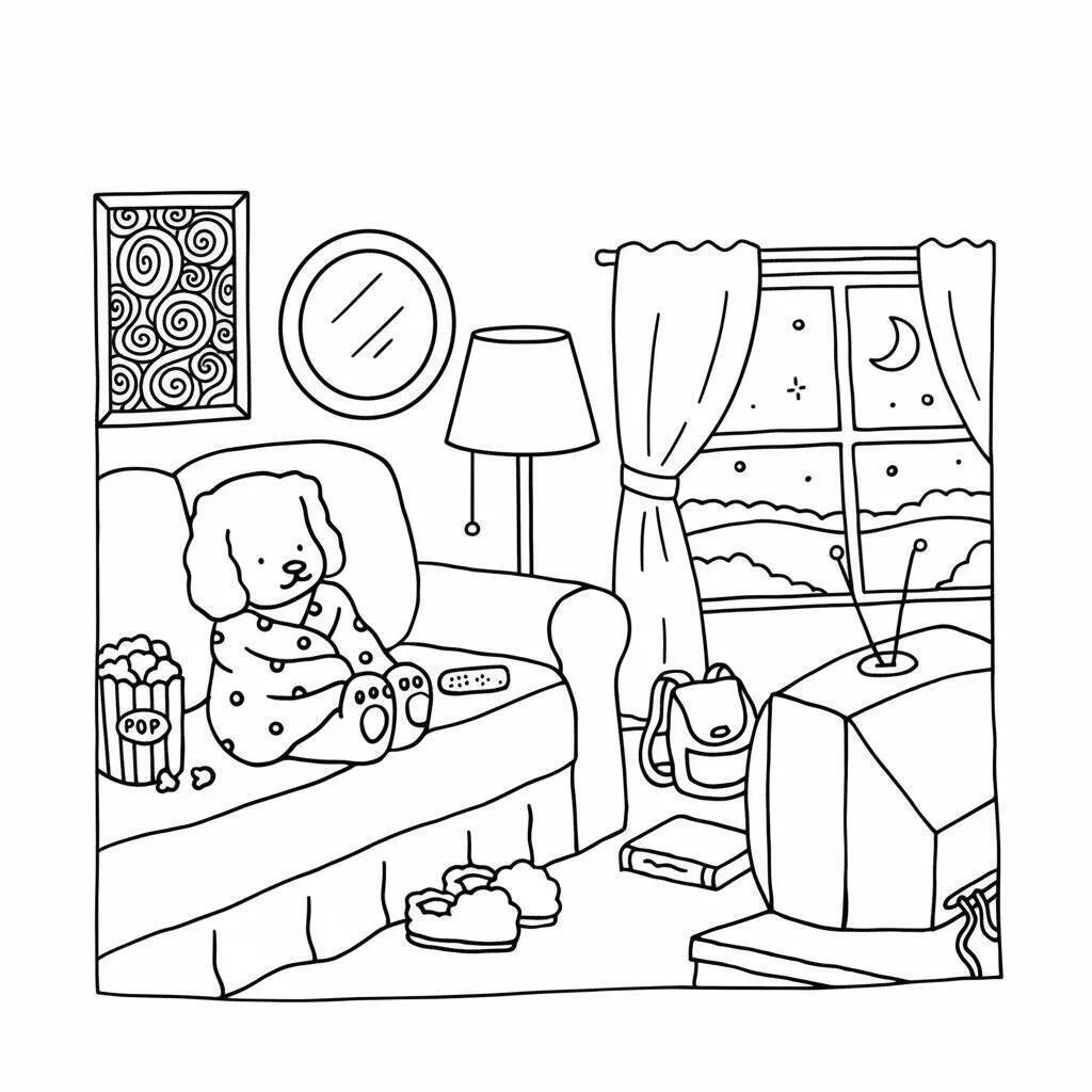 Desenho de Bobbie Goods Assistindo TV com seu Cãozinho para Colorir