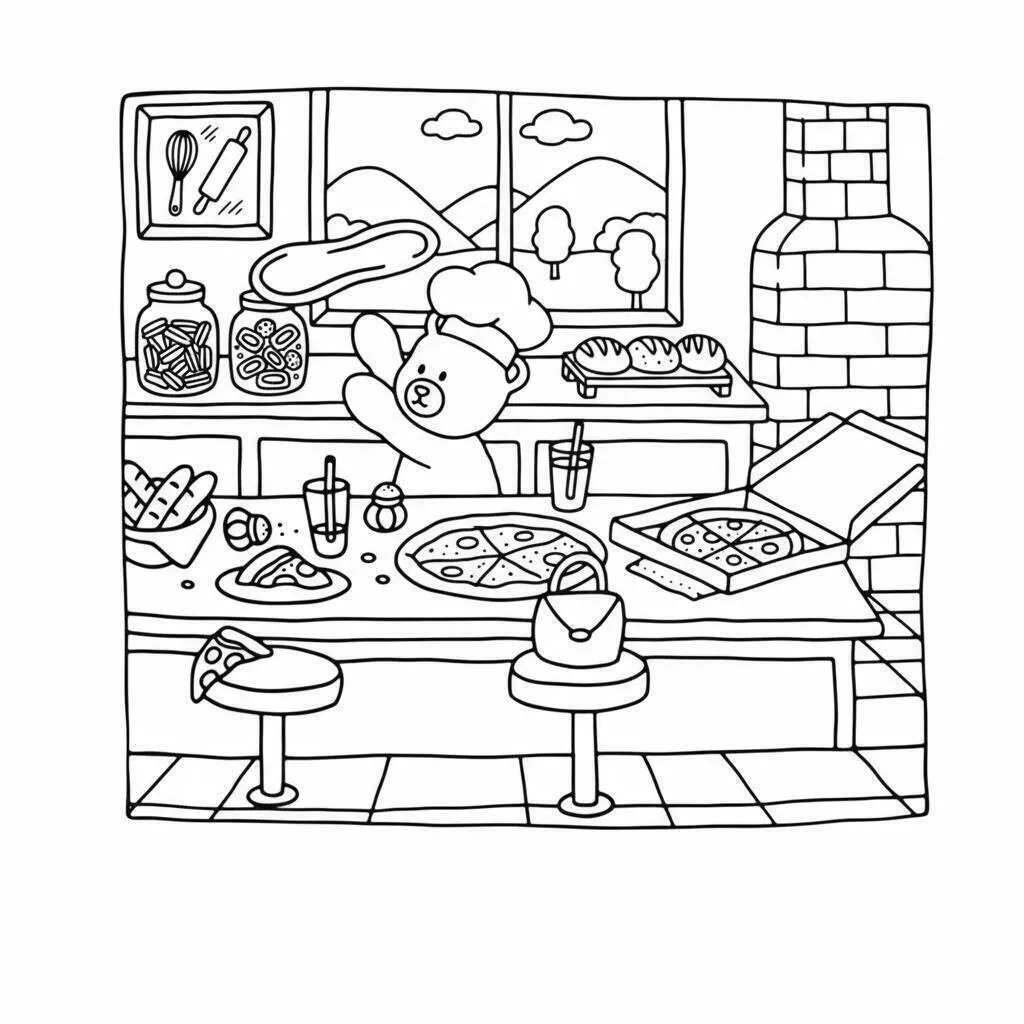 Desenho de Bobbie Goods a Fazer Bolo na Cozinha para Colorir