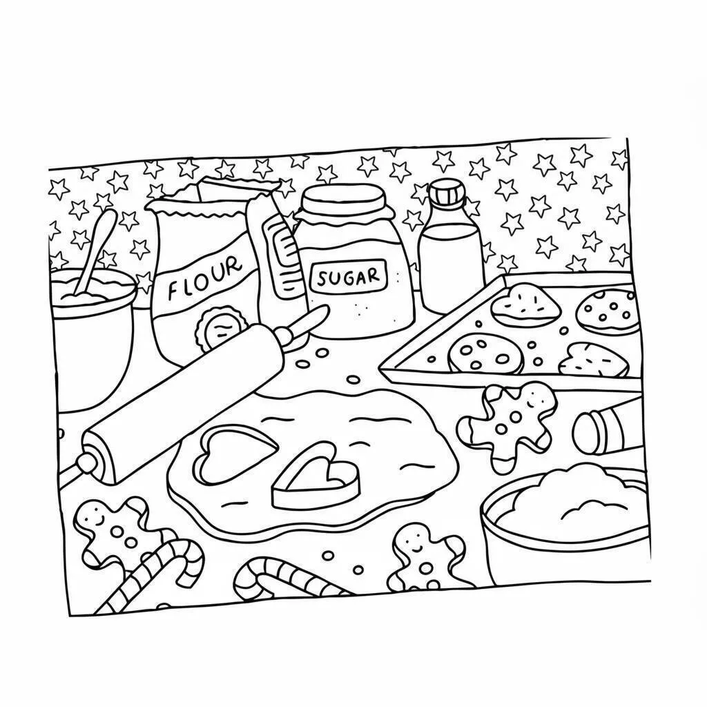 Desenho de Bobbie Goods a Fazer Biscoitos na Cozinha para Colorir