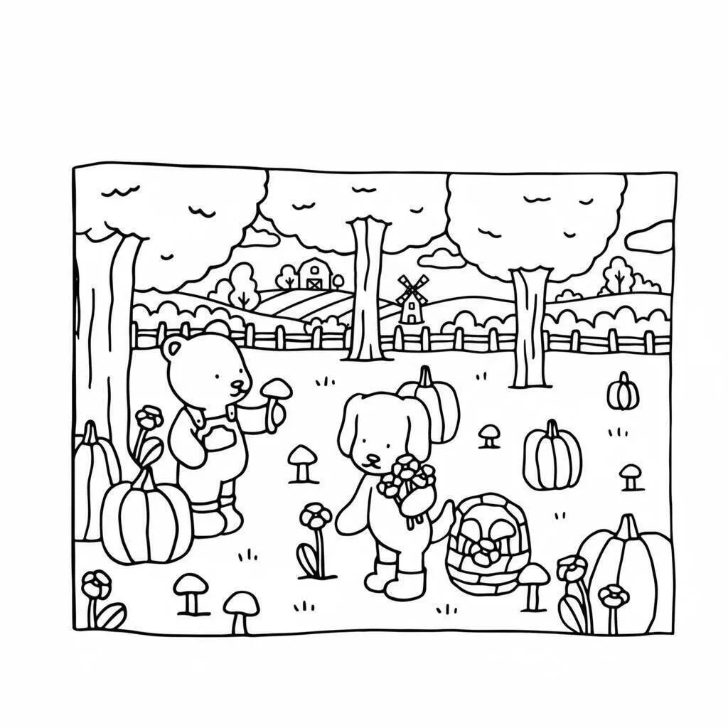 Desenho de Bobbie Goods no Pomar com Abóboras para Colorir