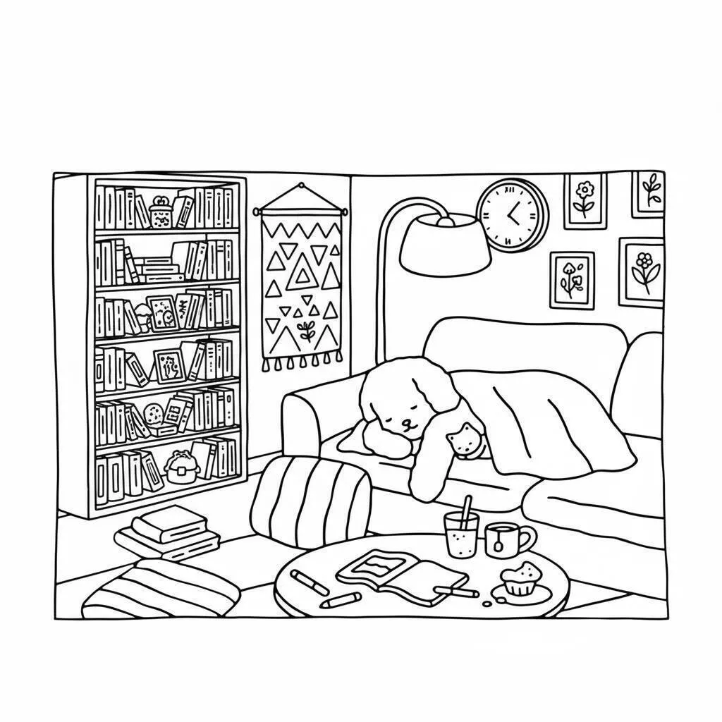 Desenho de Bobbie Goods Relaxando no Sofá com seu Cãozinho para Colorir