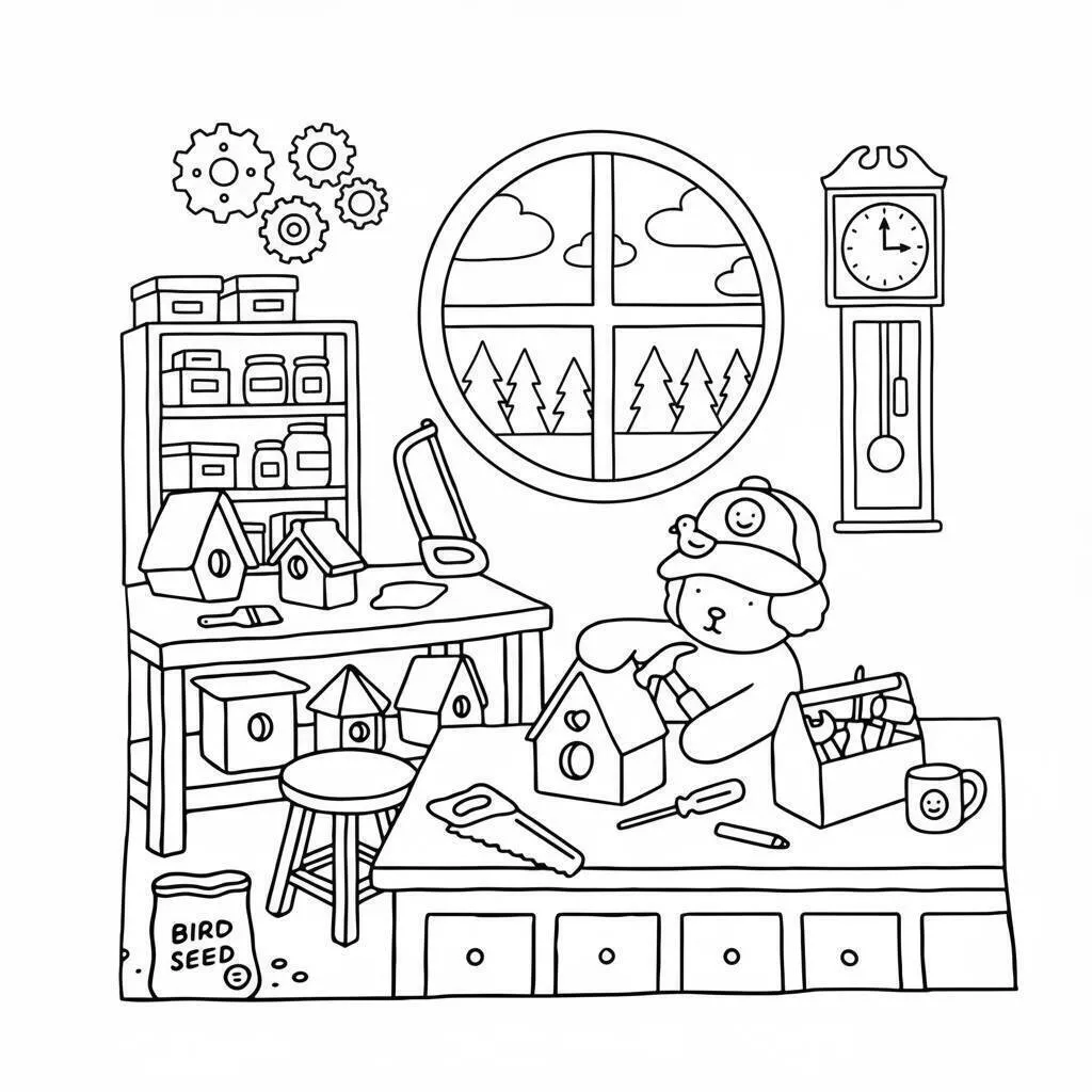 Desenho de Bobbie Goods Construindo Casinhas de Pássaros para Colorir