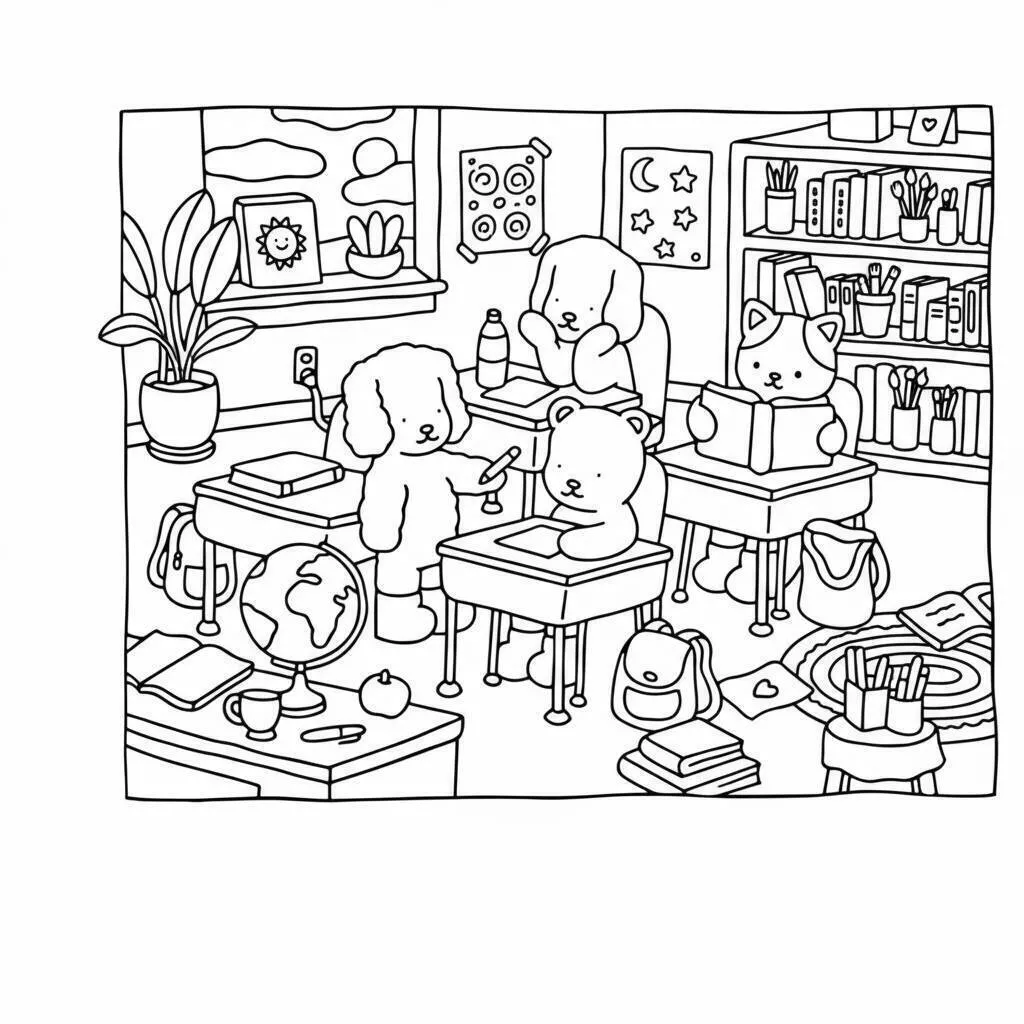 Desenho de Bobbie Goods na Sala de Aula com Animais para Colorir
