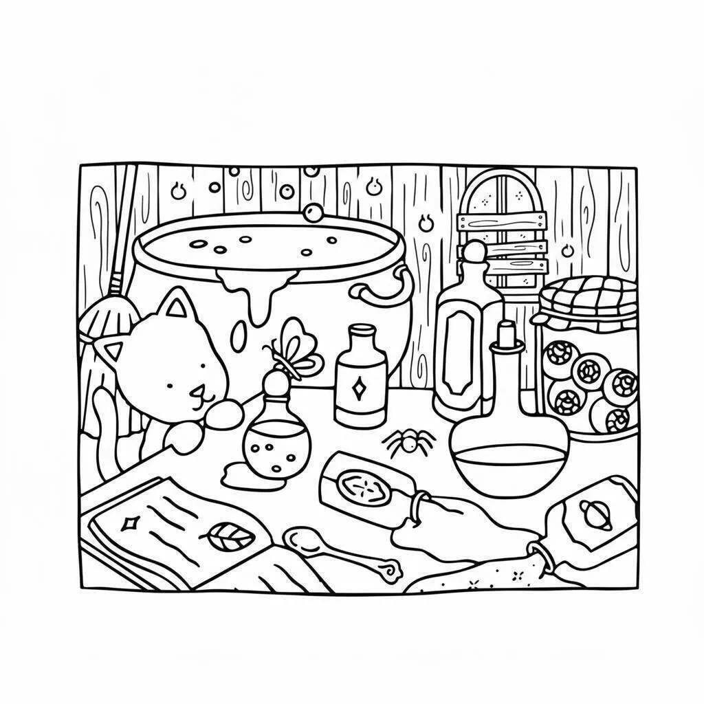 Desenho de Bobbie Goods na Cozinha Mágica com Gato para Colorir