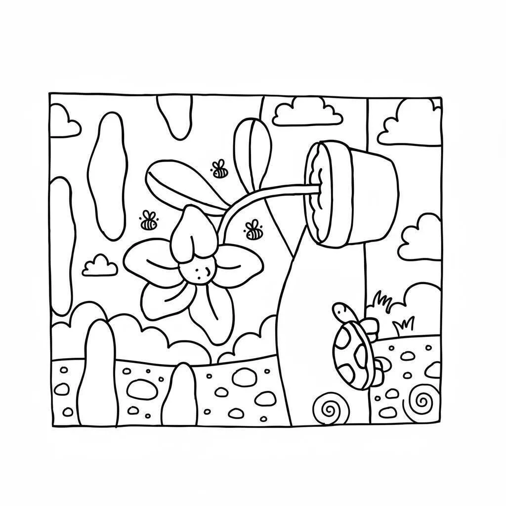 Dibujo para colorear de Bienes Bobbie con flores y tortugas