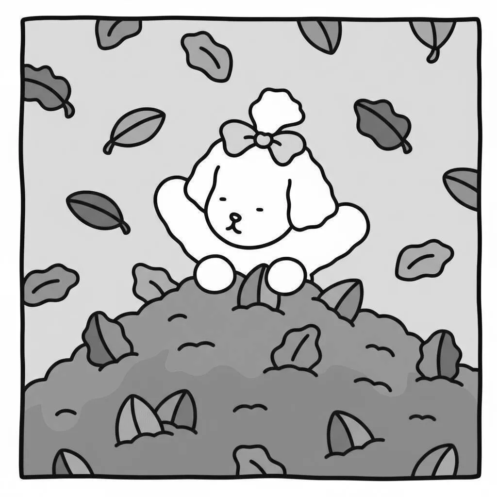 Desenho de Bobbie Goods Brincando em um Monte de Folhas para Colorir