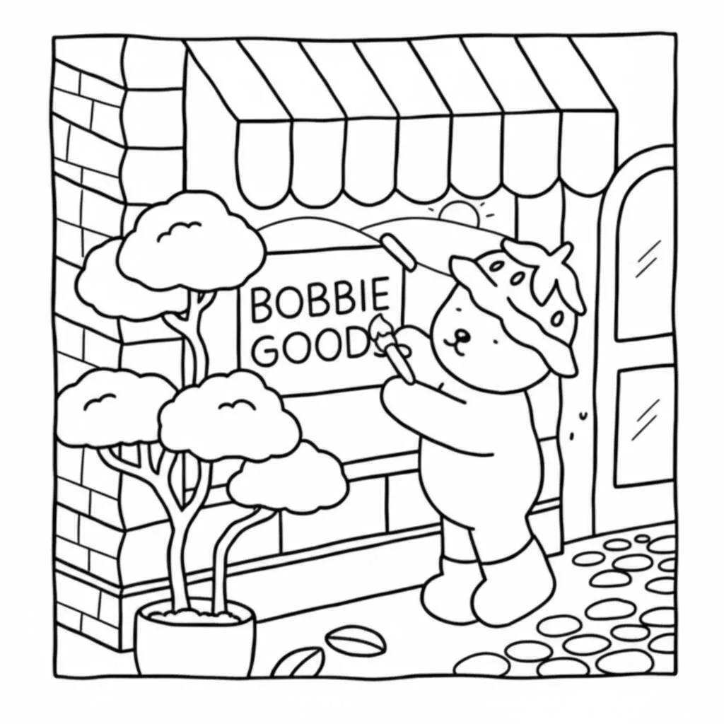 Desenho de Bobbie Goods na Loja com Árvore para Colorir