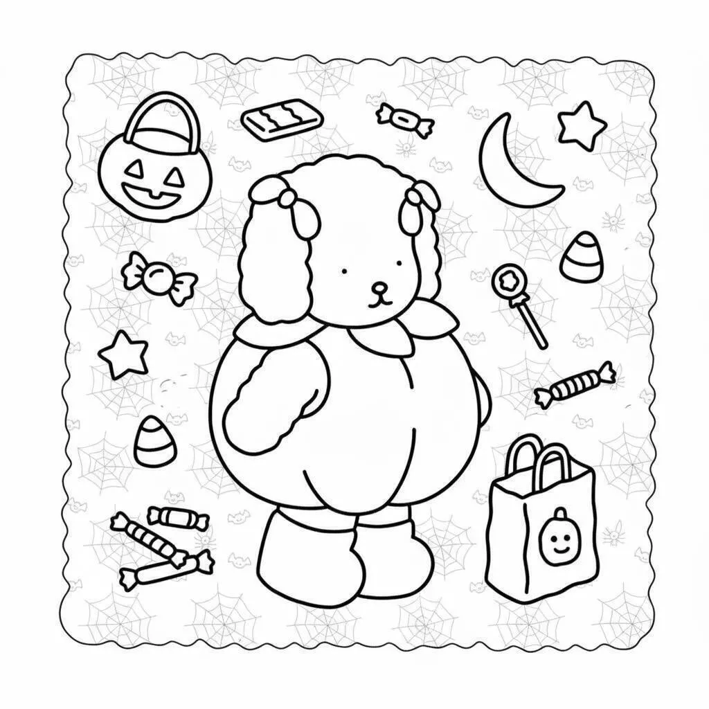 Desenho de Bobbie Goods com Fantasia de Halloween e Doces para Colorir