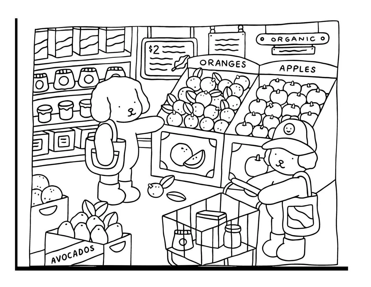 Desenho de Bobbie Goods Fazendo Compras no Mercado para Colorir