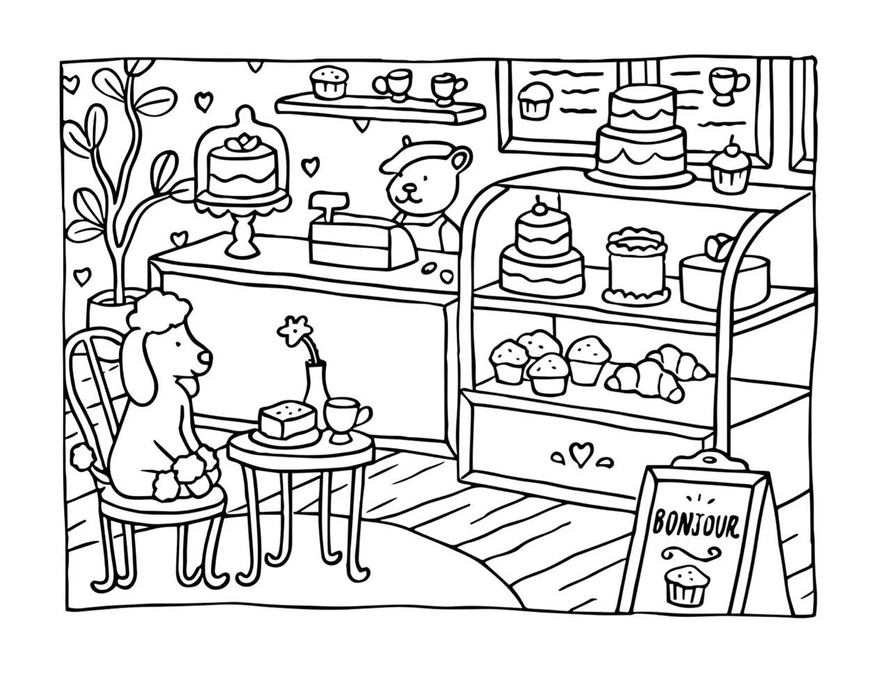 Desenho de Bobbie Goods na Confeitaria com Bichinhos para Colorir