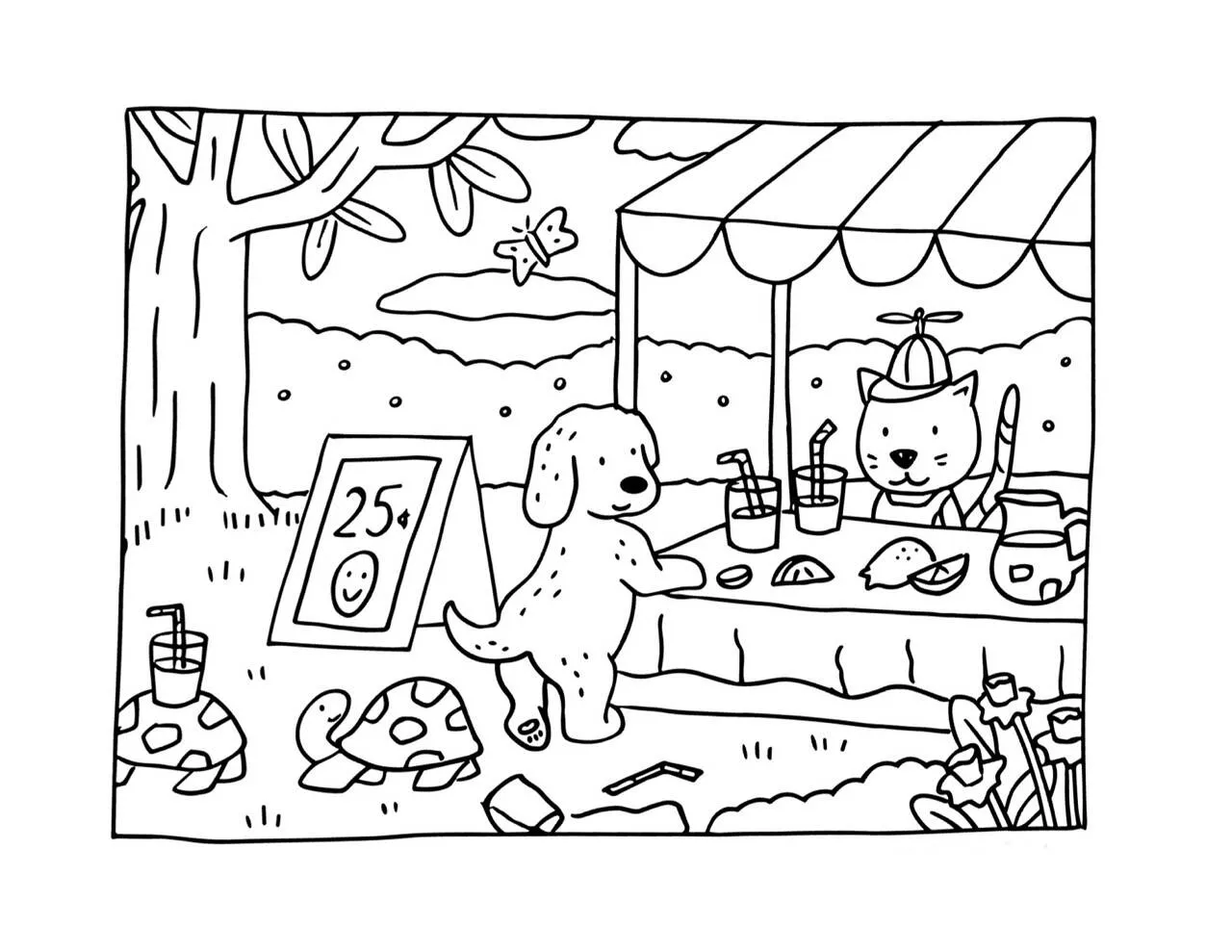 Desenho de Bobbie Goods com Cãozinho e Gatinho em Feira para Colorir