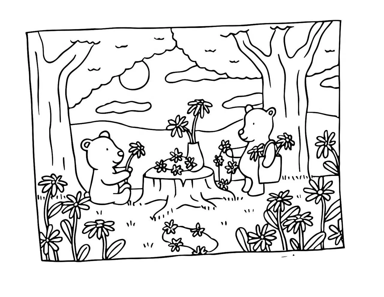 Desenho de Bobbie Goods com Ursinhos e Flores para Colorir