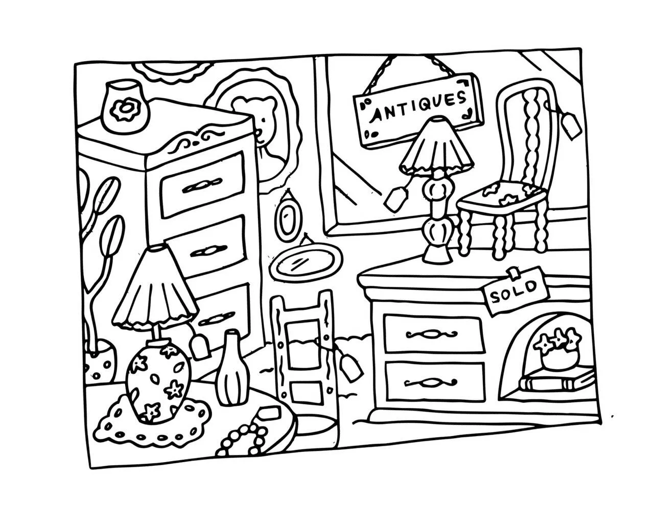 Desenho de Bobbie Goods em uma Loja de Antiguidades para Colorir