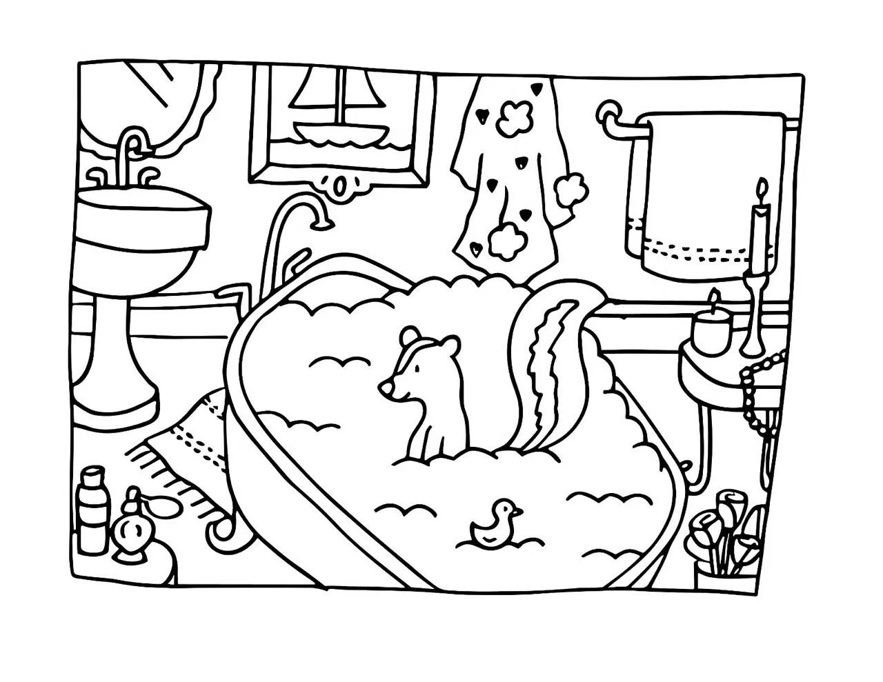 Desenho de Bobbie Goods com Esquilo e Pato no Banho para Colorir