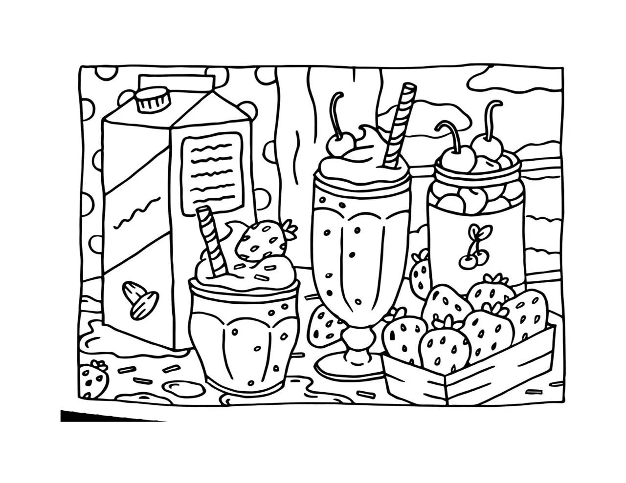 Desenho de Bobbie Goods com Bebidas Geladas e Morangos para Colorir