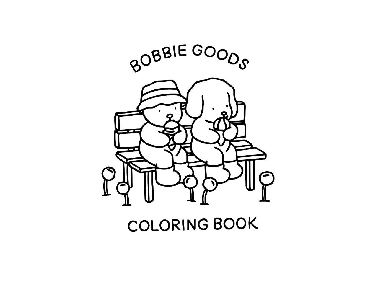 Desenho de Bobbie Goods com Ursinho e Cachorrinho Sentados no Banco para Colorir