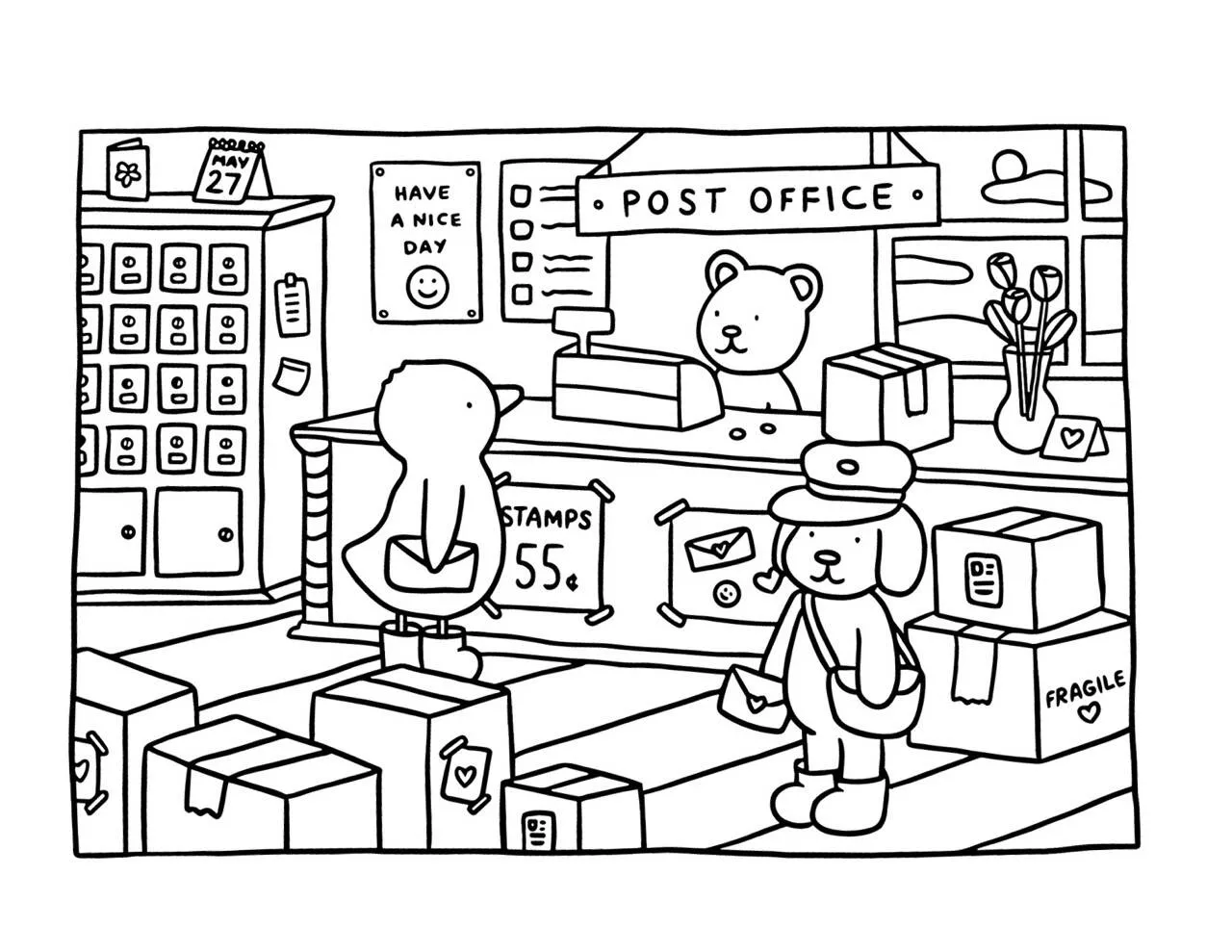 Desenho de Bobbie Goods no Correio com Animais para Colorir