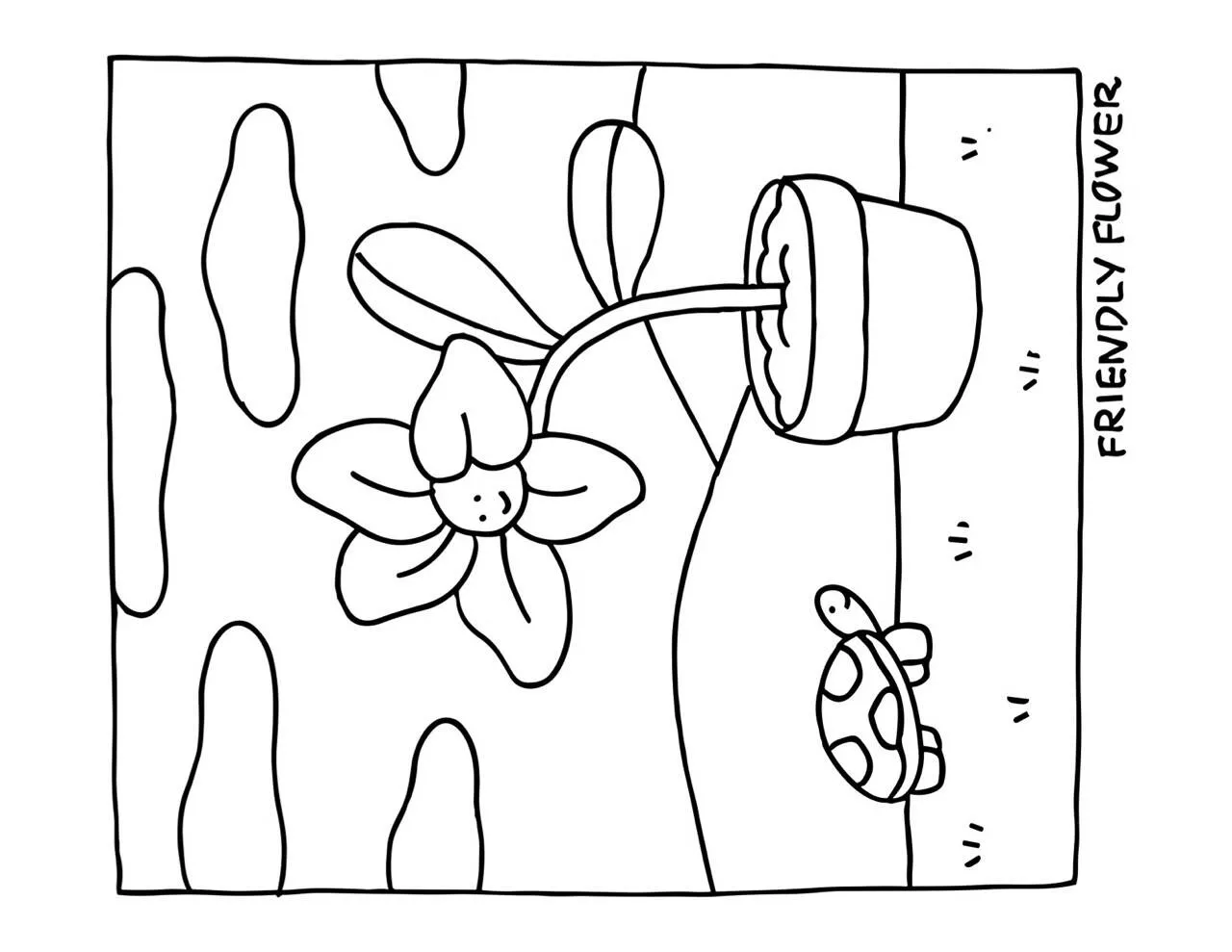 Página para colorear de Bienes Bobbie con la amiga de las flores y la tortuga