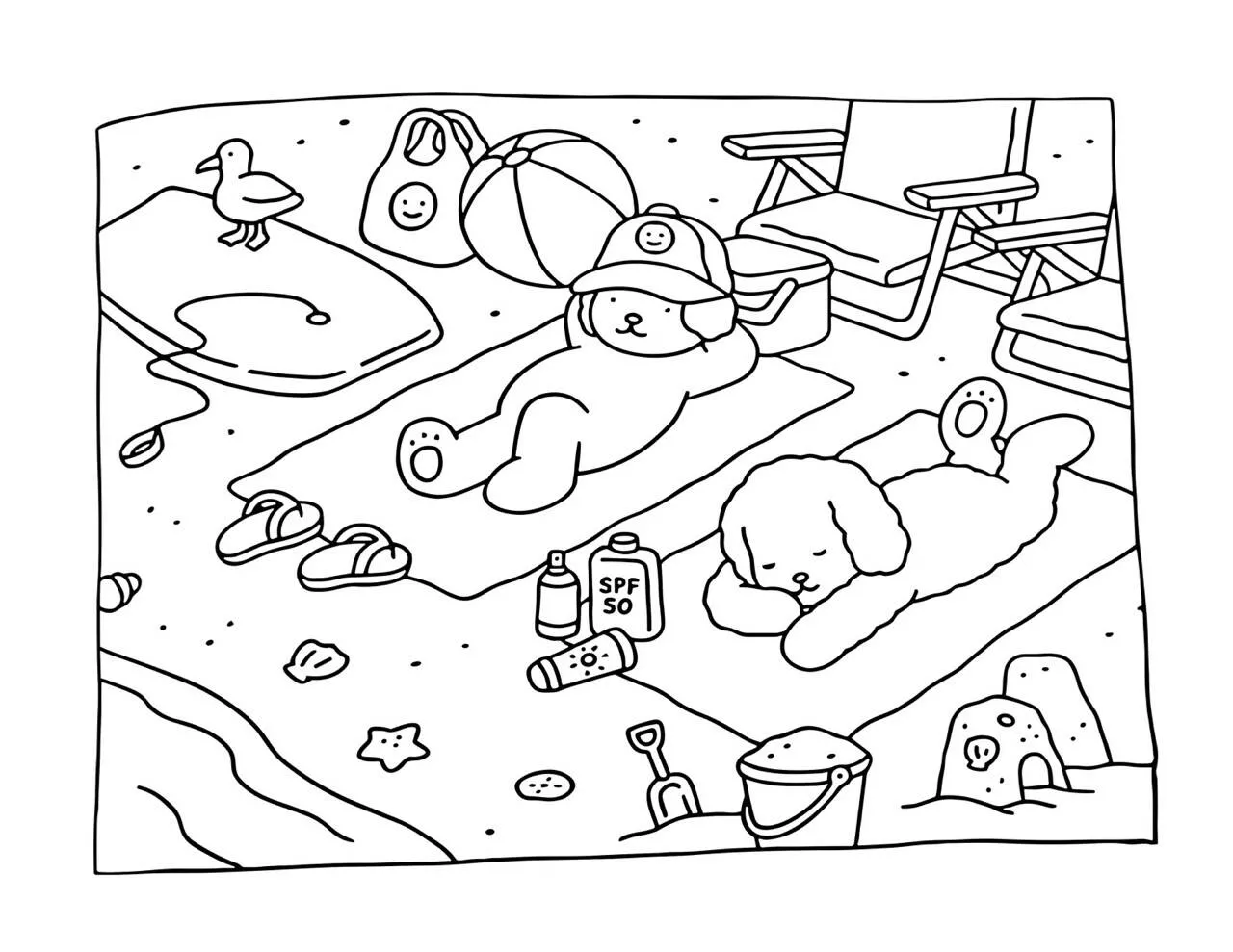 Desenho de Bobbie Goods na Praia com Cães para Colorir