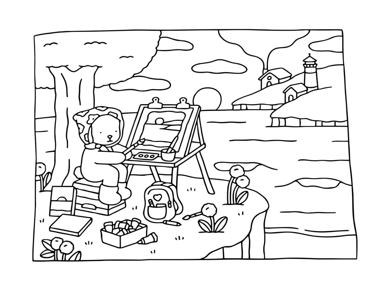 Desenho de Bobbie Goods Pintando à Beira do Lago para Colorir