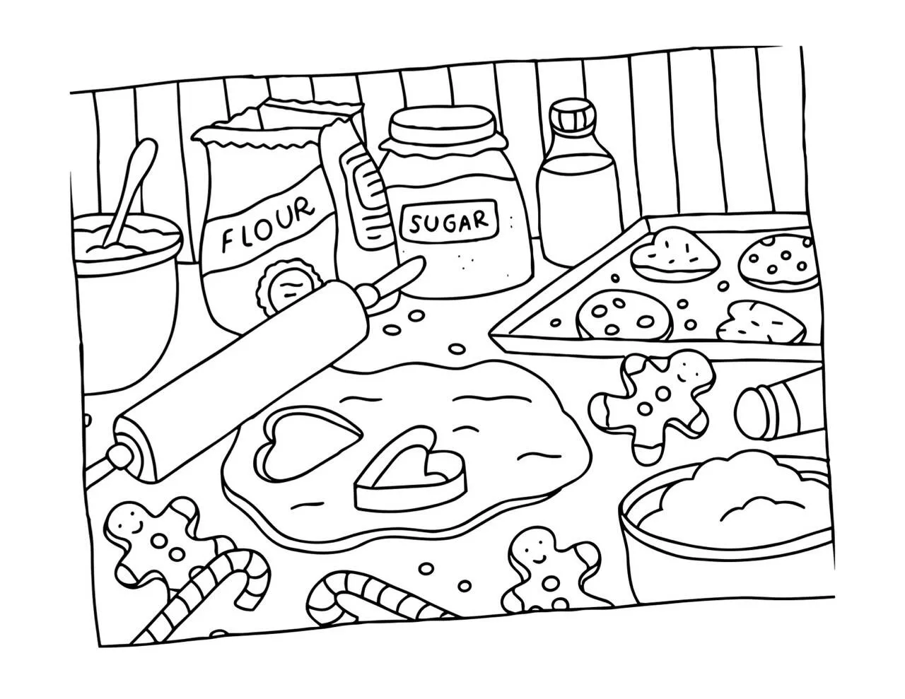 Desenho de Bobbie Goods a Fazer Biscoitos na Cozinha para Colorir