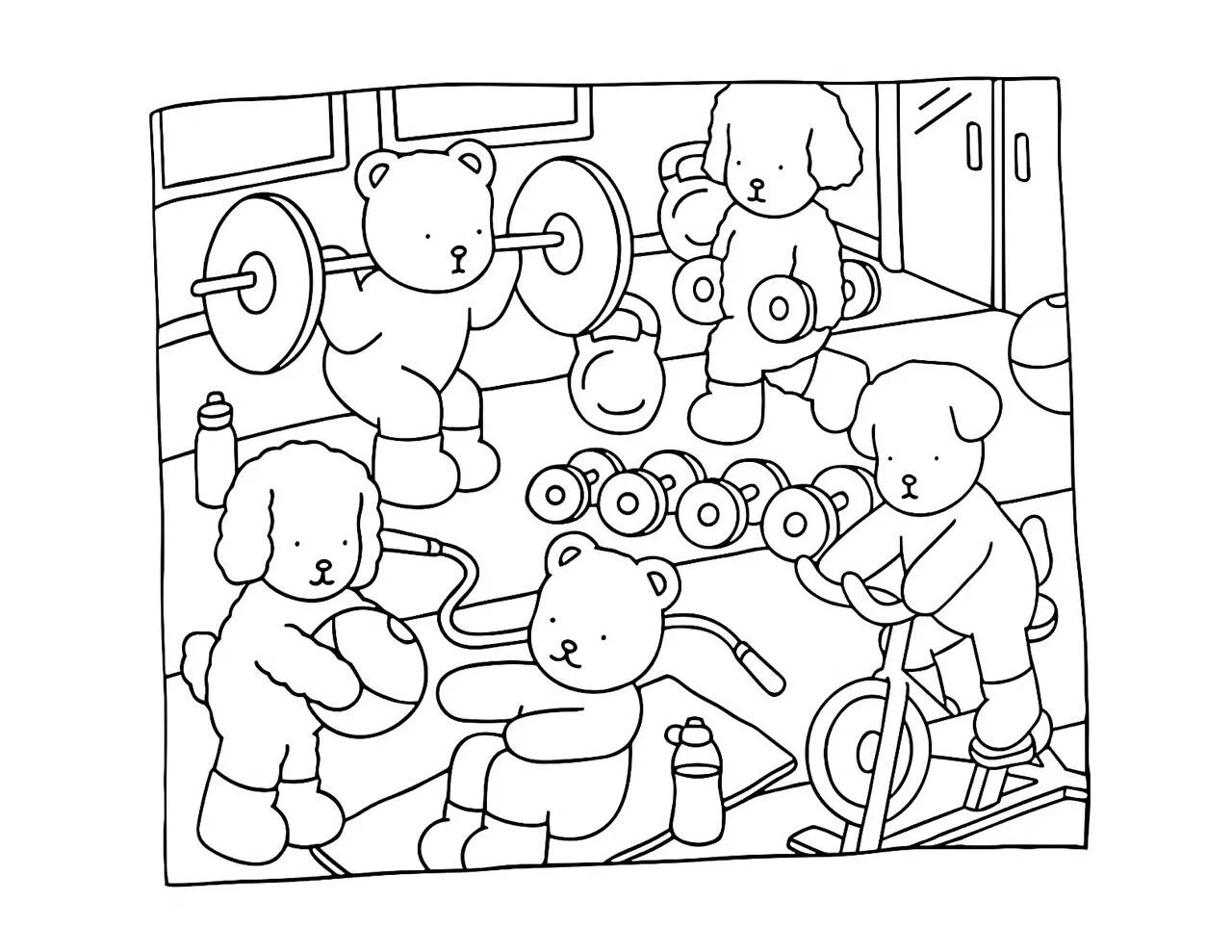 Desenho de Bobbie Goods na Academia com Ursinhos para Colorir